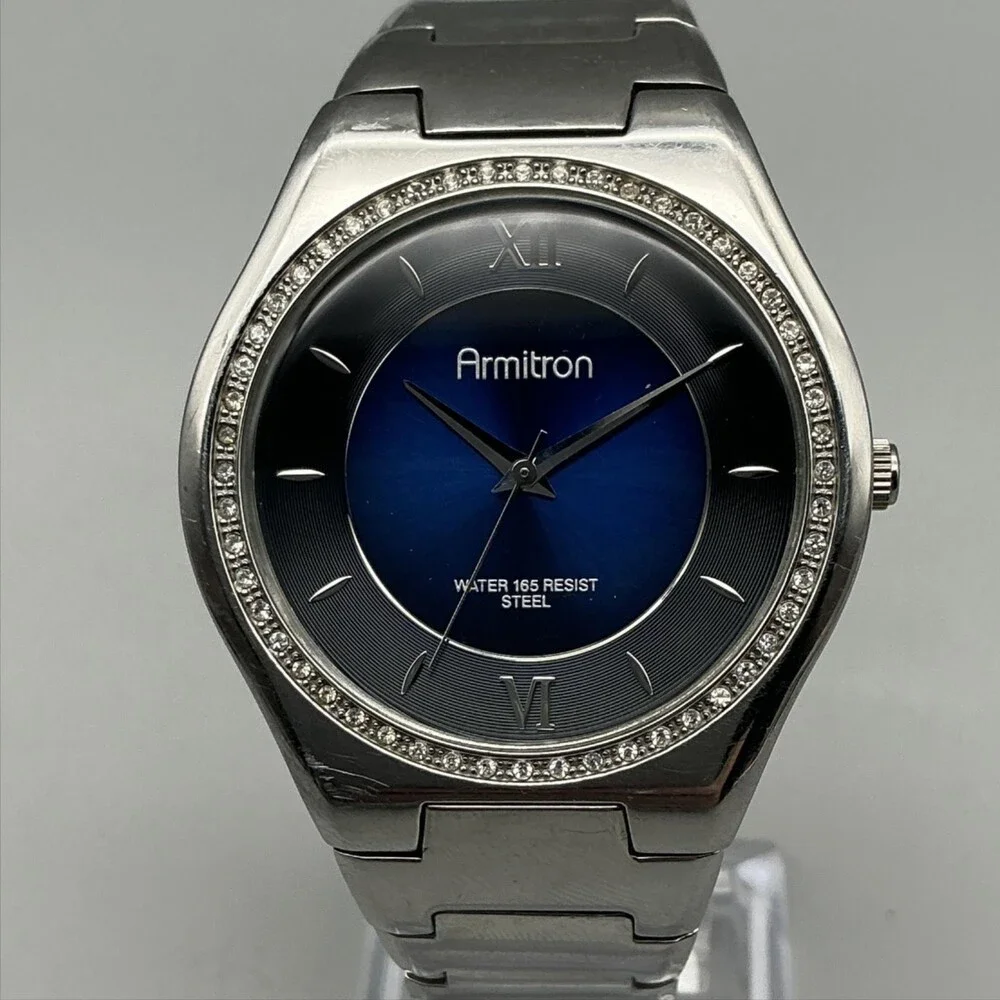 Armitron Womens Watch 38mm Blue Dial Stainless Crystals New Battery 6.75